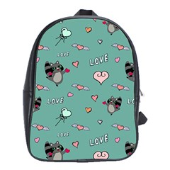 Raccoon Texture Seamless Scrapbooking Hearts School Bag (XL)