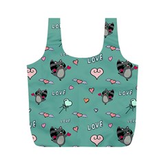 Raccoon Texture Seamless Scrapbooking Hearts Full Print Recycle Bag (M)