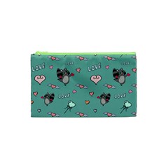 Raccoon Texture Seamless Scrapbooking Hearts Cosmetic Bag (XS)