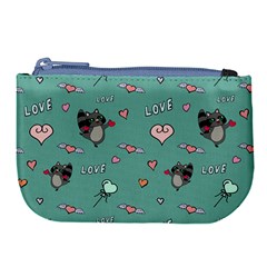 Raccoon Texture Seamless Scrapbooking Hearts Large Coin Purse