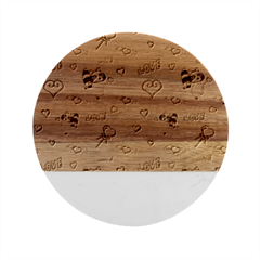 Raccoon Texture Seamless Scrapbooking Hearts Marble Wood Coaster (Round)