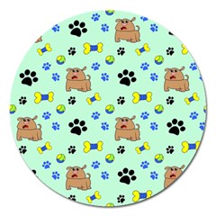 Dog Pattern Seamless Blue Background Scrapbooking Magnet 5  (round) by Wegoenart