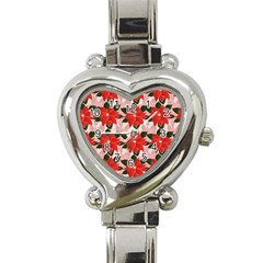 Poinsettia Pattern Seamless Pattern Christmas Xmas Heart Italian Charm Watch by Wegoenart