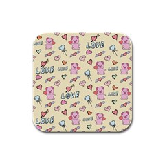 Pig Animal Love Romance Seamless Texture Pattern Rubber Square Coaster (4 Pack) by Wegoenart