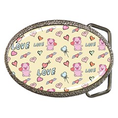 Pig Animal Love Romance Seamless Texture Pattern Belt Buckles by Wegoenart