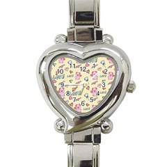 Pig Animal Love Romance Seamless Texture Pattern Heart Italian Charm Watch by Wegoenart