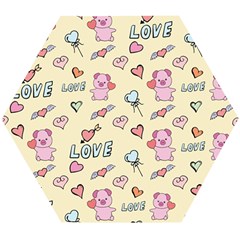 Pig Animal Love Romance Seamless Texture Pattern Wooden Puzzle Hexagon