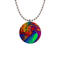 Waves Of Colorful Abstract Liquid Art 1  Button Necklace by GardenOfOphir