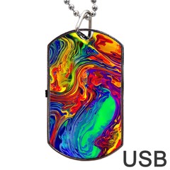 Waves Of Colorful Abstract Liquid Art Dog Tag Usb Flash (one Side) by GardenOfOphir