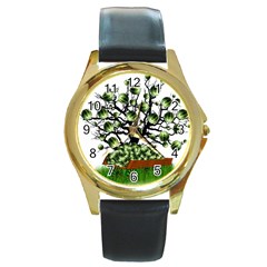 Watermelon Tree Abstraction On Watermelon Abundance Round Gold Metal Watch by Wegoenart