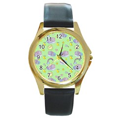 Elephant Sleeping Elephants Background Round Gold Metal Watch