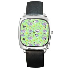 Elephant Sleeping Elephants Background Square Metal Watch