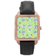 Elephant Sleeping Elephants Background Rose Gold Leather Watch 