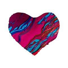 Colorful Abstract Fluid Art Standard 16  Premium Flano Heart Shape Cushions by GardenOfOphir