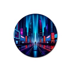 City People Cyberpunk Rubber Round Coaster (4 pack)