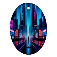 City People Cyberpunk Oval Ornament (Two Sides)