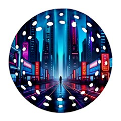 City People Cyberpunk Round Filigree Ornament (Two Sides)