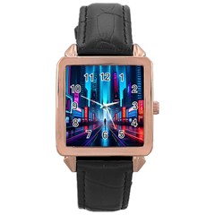 City People Cyberpunk Rose Gold Leather Watch 