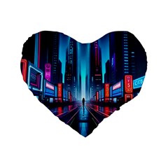 City People Cyberpunk Standard 16  Premium Flano Heart Shape Cushions