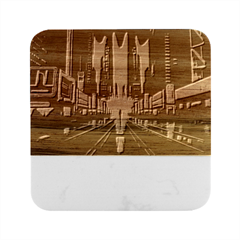 City People Cyberpunk Marble Wood Coaster (square)