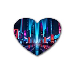 City People Cyberpunk Rubber Coaster (heart) by Jancukart