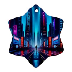 City People Cyberpunk Snowflake Ornament (two Sides) by Jancukart