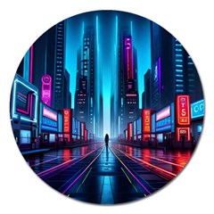 City People Cyberpunk Magnet 5  (round) by Jancukart