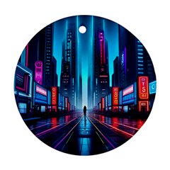 City People Cyberpunk Round Ornament (two Sides) by Jancukart