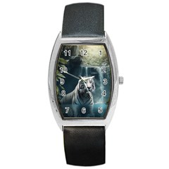 Tiger White Tiger Nature Forest Barrel Style Metal Watch by Jancukart