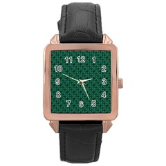 Green Pattern Rose Gold Leather Watch  by Sparkle