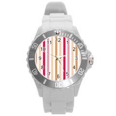 Stripe Pattern Round Plastic Sport Watch (l) by GardenOfOphir