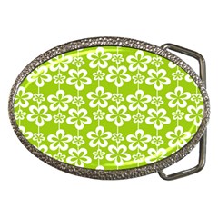 Lime Green Flowers Pattern Belt Buckles by GardenOfOphir