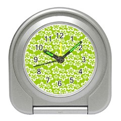 Lime Green Flowers Pattern Travel Alarm Clock by GardenOfOphir
