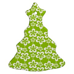 Lime Green Flowers Pattern Christmas Tree Ornament (two Sides) by GardenOfOphir