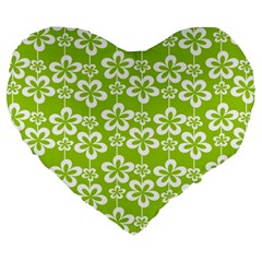 Lime Green Flowers Pattern Large 19  Premium Flano Heart Shape Cushions by GardenOfOphir