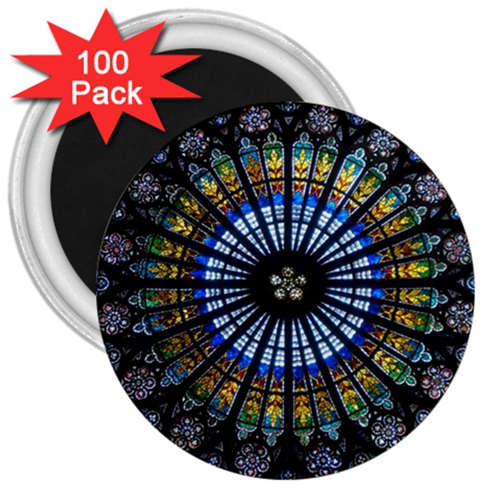 Mandala Floral Rose Window Strasbourg Cathedral France 3  Magnets (100 pack)