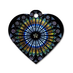 Mandala Floral Rose Window Strasbourg Cathedral France Dog Tag Heart (one Side) by Semog4