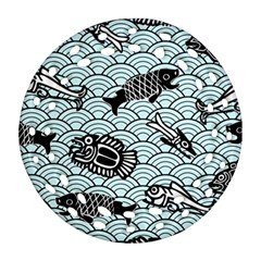 Fish Koi Ocean Sea Oriental Waves Ornament (round Filigree) by Semog4