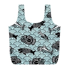 Fish Koi Ocean Sea Oriental Waves Full Print Recycle Bag (l) by Semog4