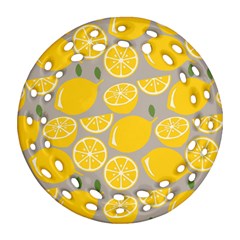 Lemon Background Lemon Wallpaper Round Filigree Ornament (two Sides) by Semog4