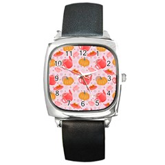 Pumpkin Tea Cup Pie Dessert Square Metal Watch by Semog4