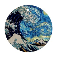 Starry Night Hokusai Vincent Van Gogh The Great Wave Off Kanagawa Ornament (round) by Semog4