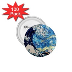 Starry Night Hokusai Vincent Van Gogh The Great Wave Off Kanagawa 1 75  Buttons (100 Pack)  by Semog4