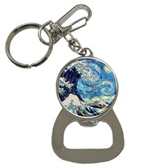 Starry Night Hokusai Vincent Van Gogh The Great Wave Off Kanagawa Bottle Opener Key Chain by Semog4