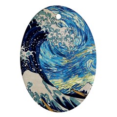 Starry Night Hokusai Vincent Van Gogh The Great Wave Off Kanagawa Oval Ornament (two Sides) by Semog4