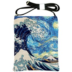 Starry Night Hokusai Vincent Van Gogh The Great Wave Off Kanagawa Shoulder Sling Bag by Semog4