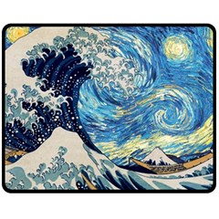 Starry Night Hokusai Vincent Van Gogh The Great Wave Off Kanagawa One Side Fleece Blanket (medium) by Semog4