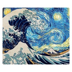 Starry Night Hokusai Vincent Van Gogh The Great Wave Off Kanagawa Premium Plush Fleece Blanket (small) by Semog4