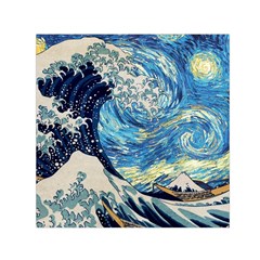 Starry Night Hokusai Vincent Van Gogh The Great Wave Off Kanagawa Square Satin Scarf (30  X 30 ) by Semog4