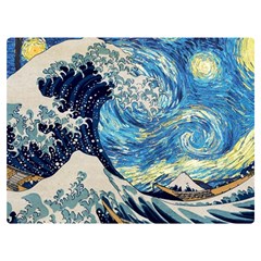 Starry Night Hokusai Vincent Van Gogh The Great Wave Off Kanagawa One Side Premium Plush Fleece Blanket (extra Small) by Semog4